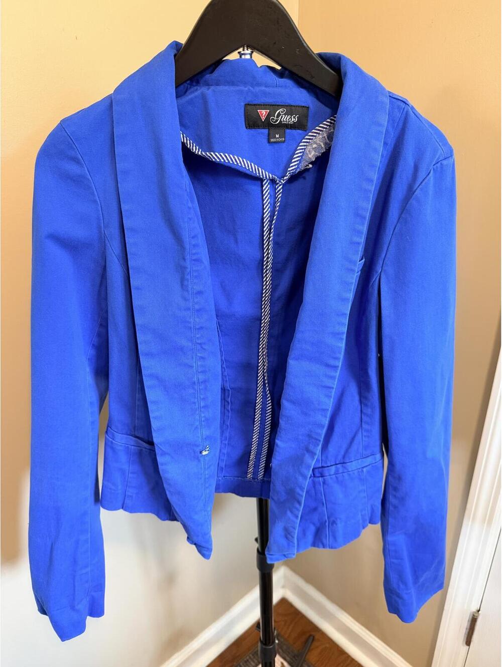 Vintage Guess Royal Blue Open Front Blazer Jacket Size Medium